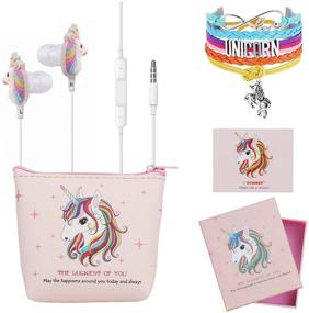 img 4 attached to 🦄 Unicorn Earbuds for Girls - DTMNEP Kids' Earphones Compatible with Apple Android, Rainbow Unicorn Bracelet Wristband, Headphone Case, Gift Card, Gift Box, and Back to School Supply for Kids