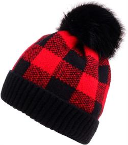 img 4 attached to 🧣 Stay Cozy & Chic with CRUOXIBB Winter Buffalo Plaid Cuff Beanie Hat - Warm Knit Skull Cap for a Fashionable Winter Look