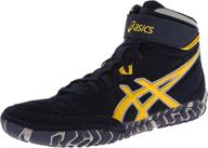 asics men's aggressor wrestling shoes - silver/orange логотип