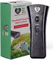 🐶 green breathe eco bye bye barx: ultrasonic dog bark deterrent for small/medium dogs, 3-in-1 training aid, 35 ft. control range, led flashlight logo