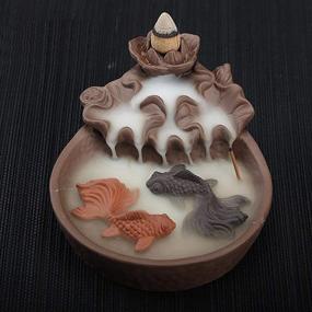 img 3 attached to 🐠 Handmade Ceramic Fish Pond Backflow Incense Burner with Two Fish, Home Decor Porcelain Holder for Incense Cone Sticks, Including 10 pcs Incense Cones - Dimensions: 11 x 6.5 x 15cm