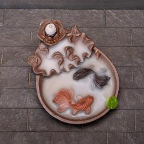 img 1 attached to 🐠 Handmade Ceramic Fish Pond Backflow Incense Burner with Two Fish, Home Decor Porcelain Holder for Incense Cone Sticks, Including 10 pcs Incense Cones - Dimensions: 11 x 6.5 x 15cm