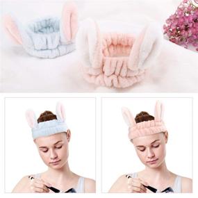 img 2 attached to 🐰 Luxspire 2 PACK Bunny SPA Skin Care Hairlace, Soft Facial Headband Head Wrap, Rabbit Ear Makeup Washing Face Shower Bath Bands Hair Accessories, Halloween Cosplay Costume, Pink & Blue