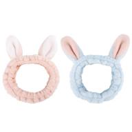 🐰 luxspire 2 pack bunny spa skin care hairlace, soft facial headband head wrap, rabbit ear makeup washing face shower bath bands hair accessories, halloween cosplay costume, pink & blue logo