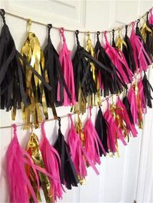 img 3 attached to 🎉 HEARTFEEL 15pcs Black Fuchsia Gold Tissue Paper Tassel Garland Bunting for Baby Shower, Bridal Shower, Birthday Party, Nursery Decoration Pom Poms (Color B)