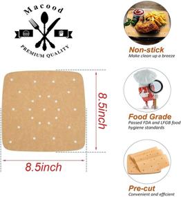 img 3 attached to 🍽️ 100 Pcs 8.5 Inch Unbleached Square Perforated Air Fryer Liners Parchment Paper for Baking, Cooking, Steaming Basket - Macood (Brown)