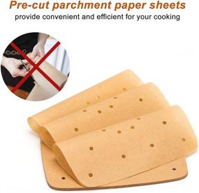 img 1 attached to 🍽️ 100 Pcs 8.5 Inch Unbleached Square Perforated Air Fryer Liners Parchment Paper for Baking, Cooking, Steaming Basket - Macood (Brown)