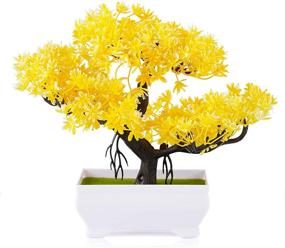 img 4 attached to Frjjthchy Mini Artificial Bonsai Tree with Plastic Cement Pot - Stunning Yellow Decor for Home or Office!