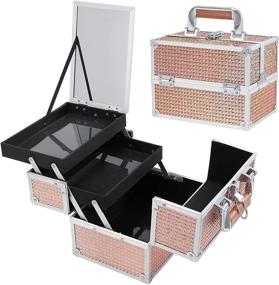 img 4 attached to Costravio Rose Gold Makeup Case: Большой косметический органайзер для путешествий с ручкой, замком и зеркалом.