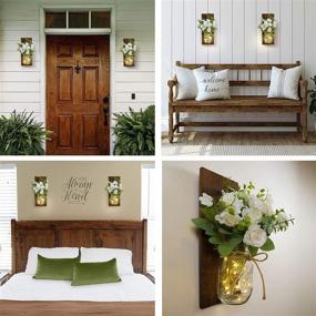 img 2 attached to 🌻 RS Sunlight Rustic Mason Jar Wall Sconce with String LED Lights - Farmhouse Wall Decor for Bedroom Living Room Bathroom - Two Remote Controls - White Rose Bouquet (Set of 2): Stylish Illumination for any Space