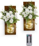 🌻 rs sunlight rustic mason jar wall sconce with string led lights - farmhouse wall decor for bedroom living room bathroom - two remote controls - white rose bouquet (set of 2): stylish illumination for any space логотип