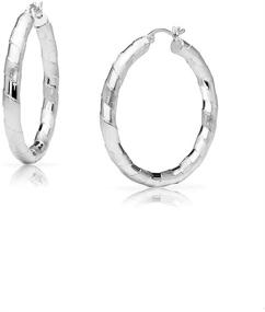 img 4 attached to 💎 Sparkling Style with Brooklyn Bling: 4mm Diamond Cut Silver Hoop Earrings, Click Top, Sizes 30mm, 45mm & 60mm