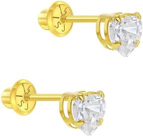 img 3 attached to 💛 14k Yellow Gold 5mm Heart Cubic Zirconia Screw Back Earrings for Young Girls - Heart Safety Screw Back Earrings for Babies, Toddlers, & Little Girls - Small CZ Girls Earrings