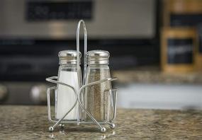 img 1 attached to 🧂 Convenient Salt and Pepper Shaker Set with Stylish Rack