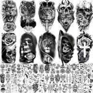 🐯 yezunir 62 sheets black tiger lion temporary tattoos for women men kids, halloween scary skull skeleton wolf fake tattoo stickers adults, long-lasting 3d tribal anchor sexy small flower tattoos rose logo