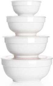 img 4 attached to DOWAN Ceramic Serving Bowls with Lids - Versatile Kitchen Prep Bowl Set - Microwave & Dishwasher Safe - Large Capacity Food Storage Containers - Set of 4