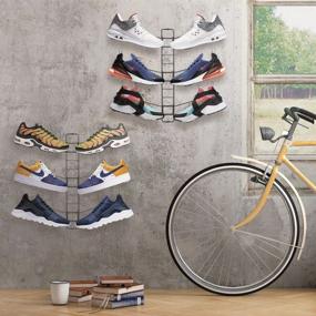 img 2 attached to 👟 mDesign Modern Shoe Storage Rack - Adjustable Metal Shelves for Hanging and Storing Sneakers - 3 Tier Shoe Organizer, 2 Pack, Gray