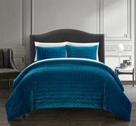 🛏️ luxurious hand stitched velvet bedding: chic home chyna 3 piece comforter set with decorative pillow shams – king size, teal logo