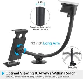 img 1 attached to 📱 13-inch Gooseneck Tablet Car Mount Holder – Extended Arm Suction Cup Mount for 7-11 inch Tablets, Cell Phone Holder for SUV, Truck, Vehicle, Lift, Uber – Windshield Window Mount by APPS2Car – 2-in-1 iPad Compatible