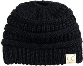 img 2 attached to 🧒 C.C BeanieTail Kids' Soft Cable Knit Messy High Bun Ponytail Beanie Hat: Ultimate Comfort for Children