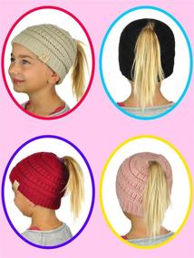 img 3 attached to 🧒 C.C BeanieTail Kids' Soft Cable Knit Messy High Bun Ponytail Beanie Hat: Ultimate Comfort for Children