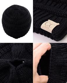 img 1 attached to 🧒 C.C BeanieTail Kids' Soft Cable Knit Messy High Bun Ponytail Beanie Hat: Ultimate Comfort for Children