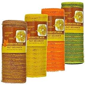 img 1 attached to 🍂 Autumn Harvest Decorative Mesh Rolls: Crafting Wreaths, Thanksgiving Centerpieces, Displays, Table Drape and More, 5 Yards (4 Rolls, Brown, Gold, Green, Orange)