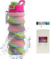 🌸 16oz bpa free collapsible silicone water bottles - leakproof & unbreakable camping cup with lids, portable runner sport water bottle, gym cup | reusable pink camouflage | d shape buckle included logo