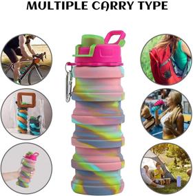 img 1 attached to 🌸 16oz BPA Free Collapsible Silicone Water Bottles - Leakproof & Unbreakable Camping Cup with Lids, Portable Runner Sport Water Bottle, Gym Cup | Reusable Pink Camouflage | D Shape Buckle Included