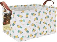 🍍 hunrung rectangle storage basket: cute canvas organizer bin for pet/children toys, books, and clothes - ideal for rooms, playroom, and shelves (pineapple print) логотип