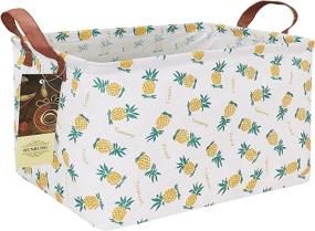 img 4 attached to 🍍 HUNRUNG Rectangle Storage Basket: Cute Canvas Organizer Bin for Pet/Children Toys, Books, and Clothes - Ideal for Rooms, Playroom, and Shelves (Pineapple Print)