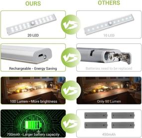 img 2 attached to 🔦 OxyLED 20 LED Motion Sensor Closet Light - Wireless Rechargeable Under Cabinet Lights - Stick-on Stairs Step Light Bar for Wardrobe and Kitchen, USB Powered - Safe and Energy Efficient Night Light