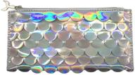 🧜 bewaltz holographic silver pencil pouch - zippered case for students & office use with mermaid tail zipper logo