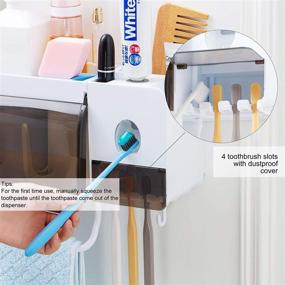img 3 attached to 🦷 Convenient and Space-Saving: Automatic Toothpaste Dispenser Wall Mounted with Toothbrush Holder, 3 Cups, 4 Brush Slots, Towel Bar - No Drill Needed!