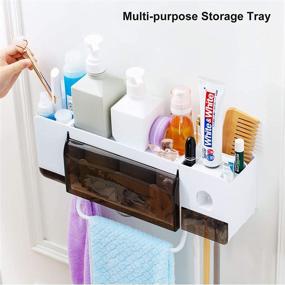 img 1 attached to 🦷 Convenient and Space-Saving: Automatic Toothpaste Dispenser Wall Mounted with Toothbrush Holder, 3 Cups, 4 Brush Slots, Towel Bar - No Drill Needed!