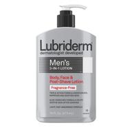 lubriderm men's 3-in-1 unscented lotion with soothing aloe - non-greasy face & body moisturizer, fragrance-free - 16 oz logo