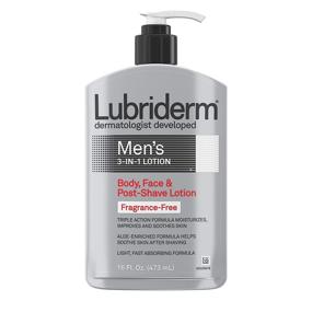 img 4 attached to Lubriderm Men's 3-In-1 Unscented Lotion with Soothing Aloe - Non-Greasy Face & Body Moisturizer, Fragrance-Free - 16 Oz