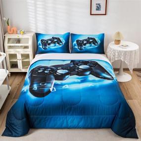 img 4 attached to 🎮 Modern Game-themed Comforter Set for Boys - Soft Video Game Gamepad Bedding Set, Full Size All-Season Gamer Comforter - Perfect for Teens Bedroom Decor, Includes 1 Comforter with 2 Pillowcases, Blue