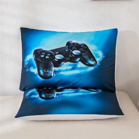 img 2 attached to 🎮 Modern Game-themed Comforter Set for Boys - Soft Video Game Gamepad Bedding Set, Full Size All-Season Gamer Comforter - Perfect for Teens Bedroom Decor, Includes 1 Comforter with 2 Pillowcases, Blue