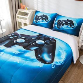 img 1 attached to 🎮 Modern Game-themed Comforter Set for Boys - Soft Video Game Gamepad Bedding Set, Full Size All-Season Gamer Comforter - Perfect for Teens Bedroom Decor, Includes 1 Comforter with 2 Pillowcases, Blue