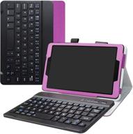 🔮 purple pu leather keyboard case for galaxy tab a 8.0 2019 (sm-p200/p205) - bige slim stand with wireless keyboard logo