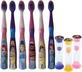 img 4 attached to 👸 Disney Princess 9pc Oral Hygiene Bundle: Kids Soft Toothbrush 6 Pack with Bonus Brushing Timers!