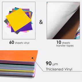 img 3 attached to 🎨 LEDTEEM Adhesive Vinyl Sheets 70 Pack - 60 Permanent Backed Vinyl Sheets 12"x12" + 10 Transfer Tape Sheets - 30 Colors for Cricut, Party Decoration, Sticker, Craft Cutter