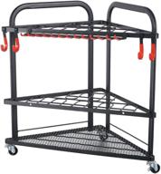 🔧 black powder coated steel garden tool organizer with wheels and storage hooks - rolling corner tool storage rack for garden, shed, or garage logo