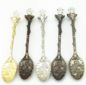 img 2 attached to Exquisite Cafurty 5pcs Vintage Palace Carved Mini Ice Cream Scoop Spoons for Coffee and Tea (Small Size)