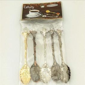 img 1 attached to Exquisite Cafurty 5pcs Vintage Palace Carved Mini Ice Cream Scoop Spoons for Coffee and Tea (Small Size)