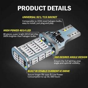 img 2 attached to 🔴 ANTLINE T15 W16W LED Bulb Red - 48-SMD 1300 Lumens - Car Backup Reverse Stop Light Bulbs (Pack of 2)