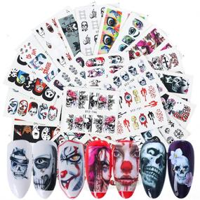 img 4 attached to 🎃 Halloween Nail Stickers - Day of The Dead Water Transfer Nail Decals: Skulls, Ghosts, Eyes, Hulk, Clowns, Witches | Nail Art Stickers for Halloween Party Manicure | Tips, Charms, Decorations