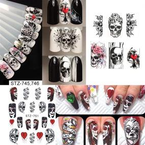 img 2 attached to 🎃 Halloween Nail Stickers - Day of The Dead Water Transfer Nail Decals: Skulls, Ghosts, Eyes, Hulk, Clowns, Witches | Nail Art Stickers for Halloween Party Manicure | Tips, Charms, Decorations