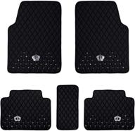 all weather pu leather car suv & truck floor mats - 5 pack/set (front & rear), heavy duty protection with crown car floor cushion, black logo